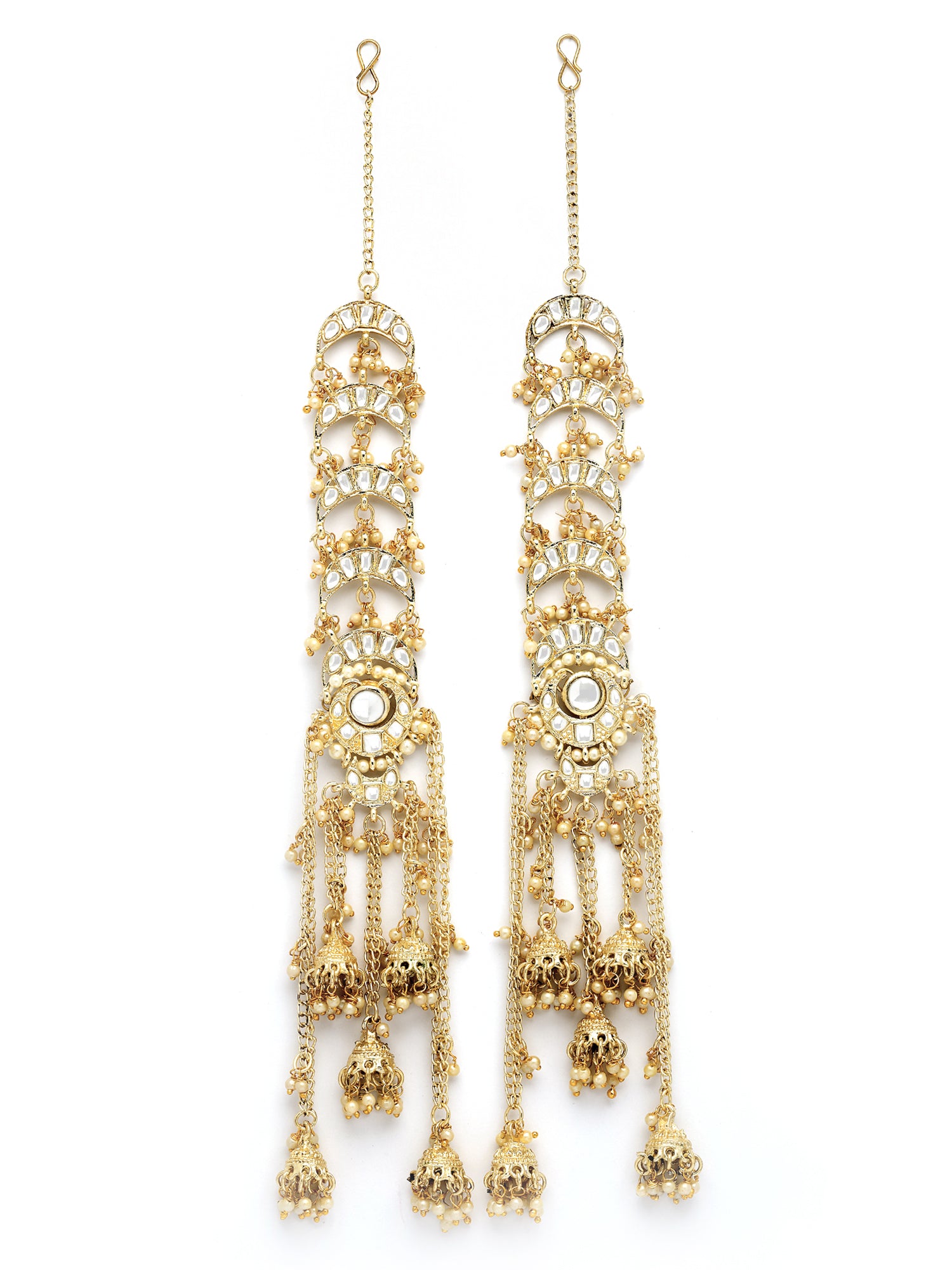 Karatcart Traditional Gold-Plated Kundan Kaanchain Earrings with Hanging Jhumki for Women - view 4
