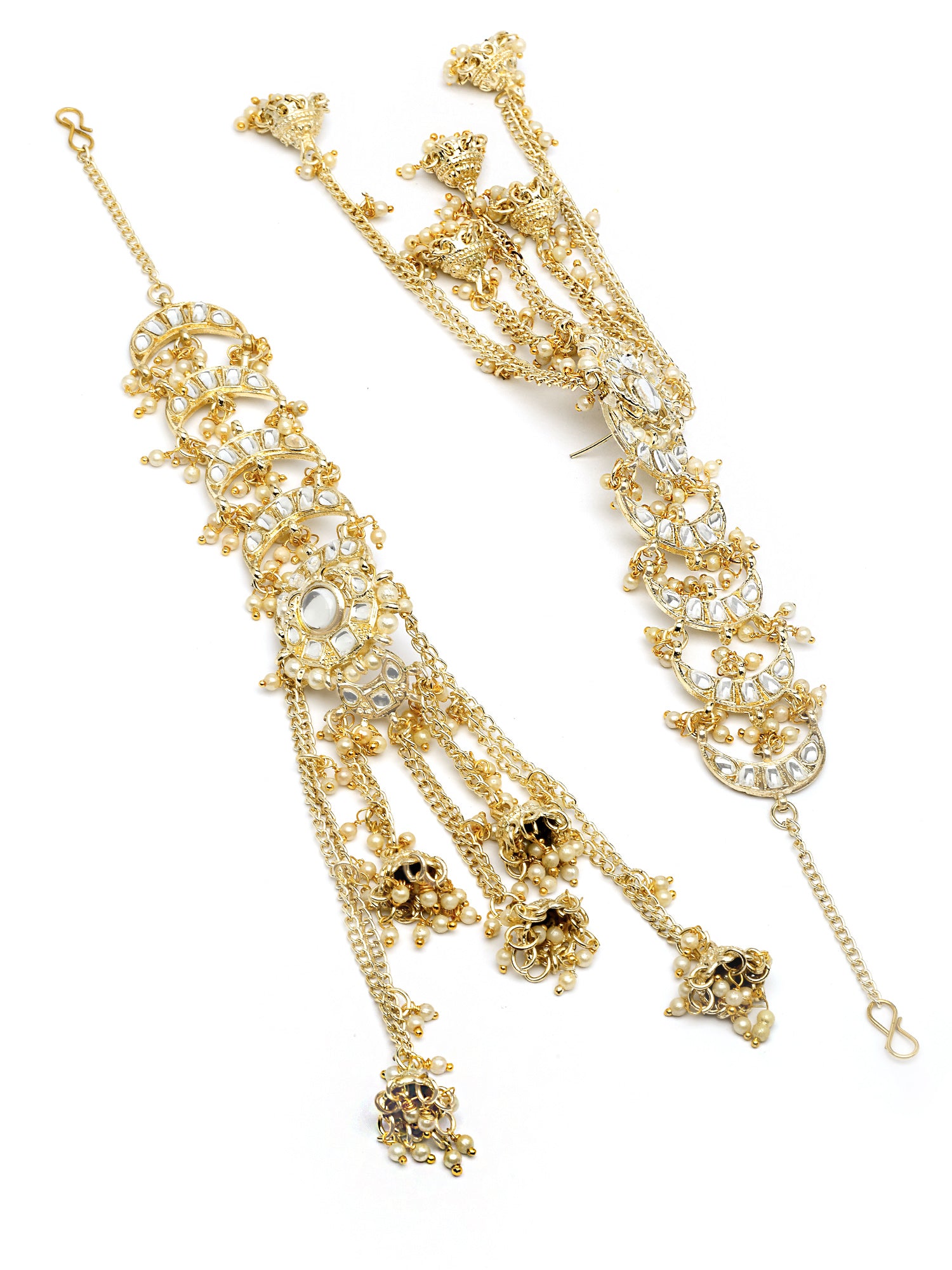 Karatcart Traditional Gold-Plated Kundan Kaanchain Earrings with Hanging Jhumki for Women - view 5