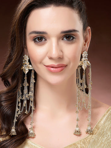 Karatcart Ethnic Gold-Plated Long Chain Golden Tassels Dangler Earrings for Women