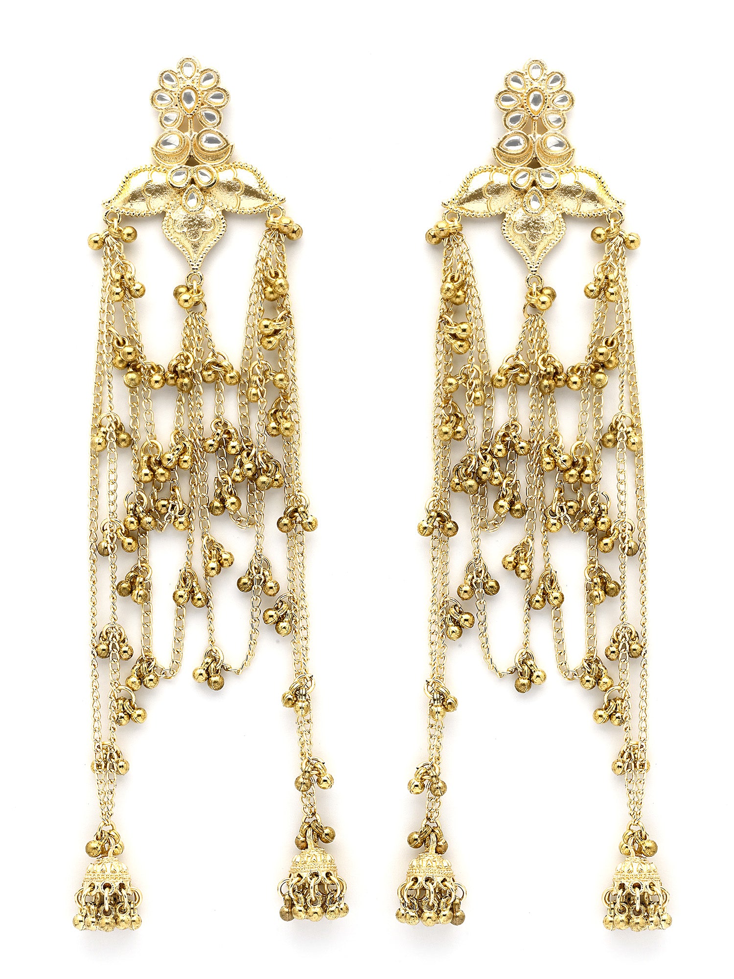 Karatcart Ethnic Gold-Plated Long Chain Golden Tassels Dangler Earrings for Women - view 4