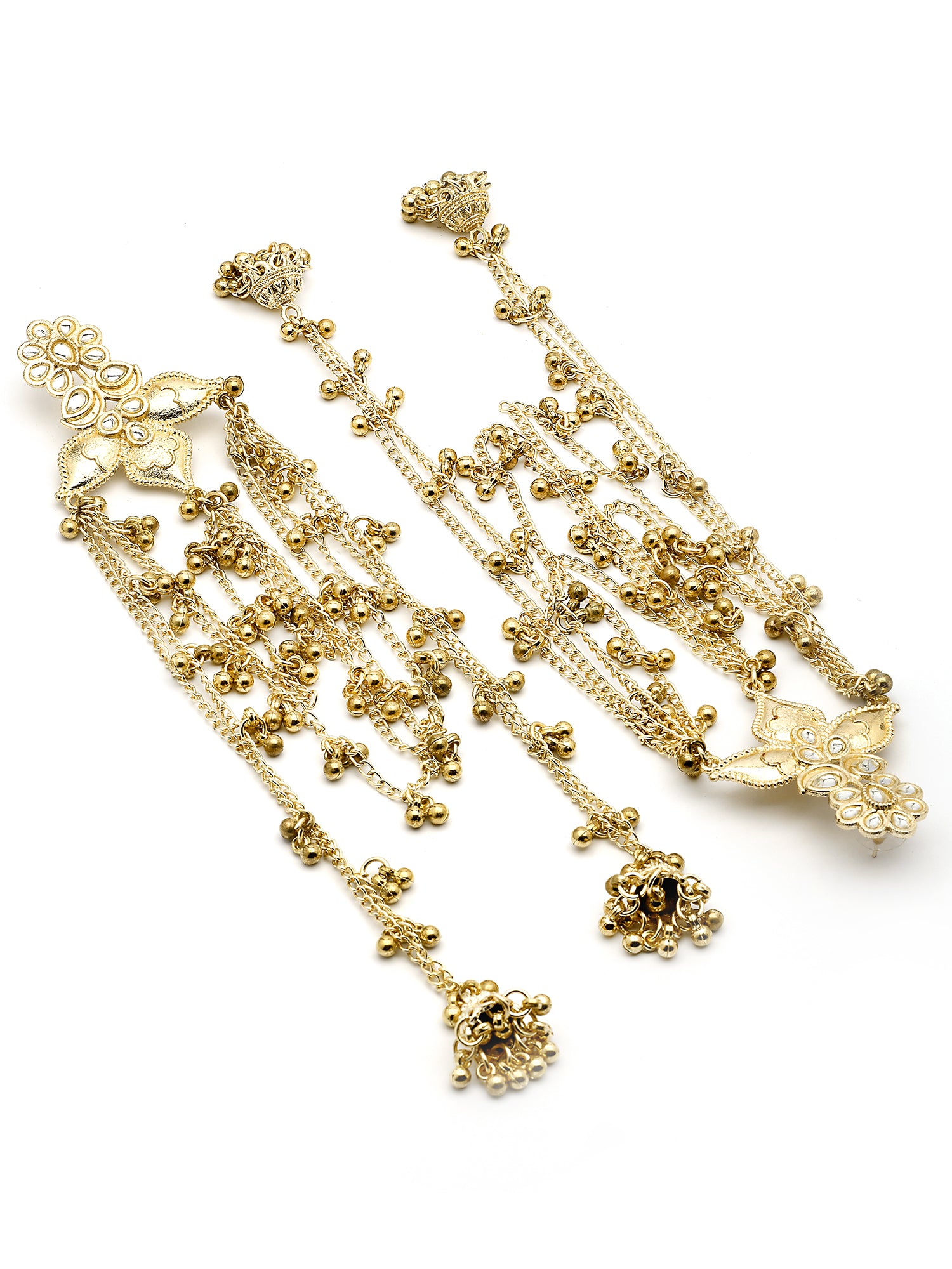 Karatcart Ethnic Gold-Plated Long Chain Golden Tassels Dangler Earrings for Women - view 5