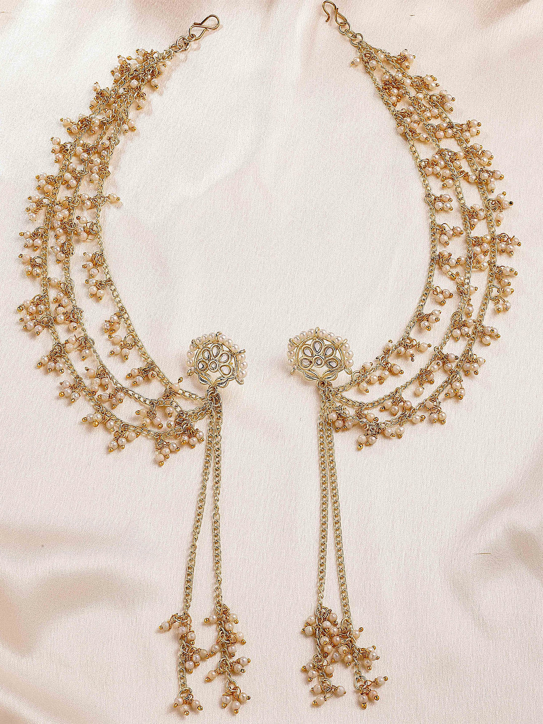 KARATCART Designer Gold-Plated Pearl and Kundan Kaanchain Earrings for Women