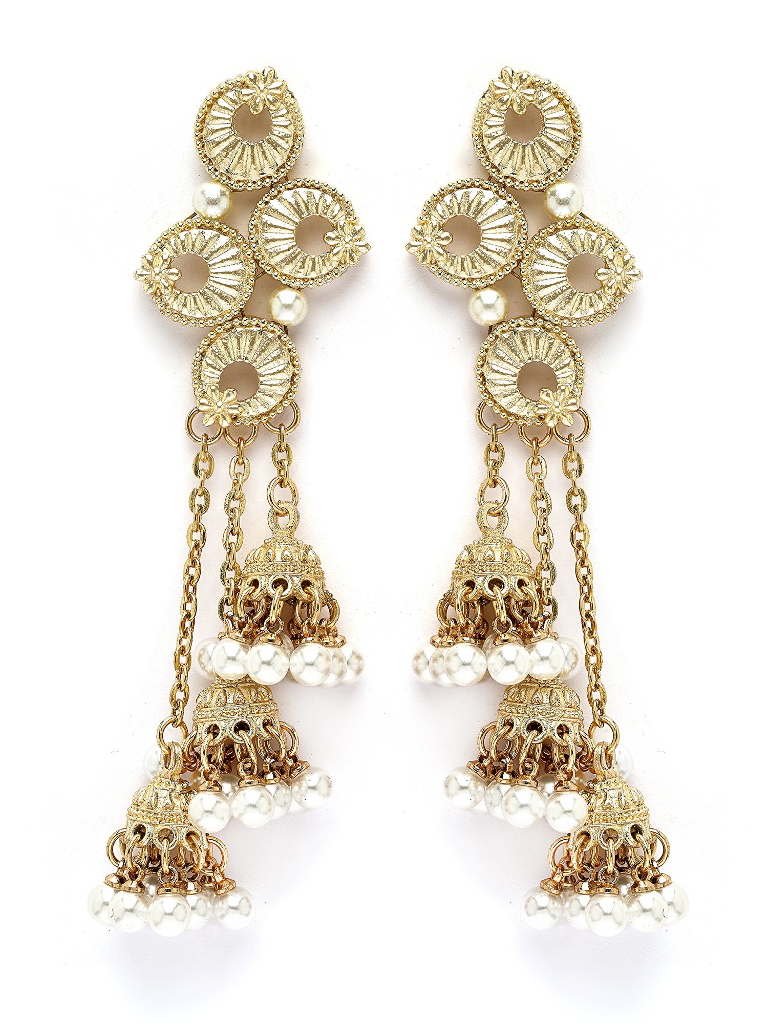 KARATCART Ethnic Gold-Plated Graduation Jhumki Kundan Tassel Earrings for Women - view 5