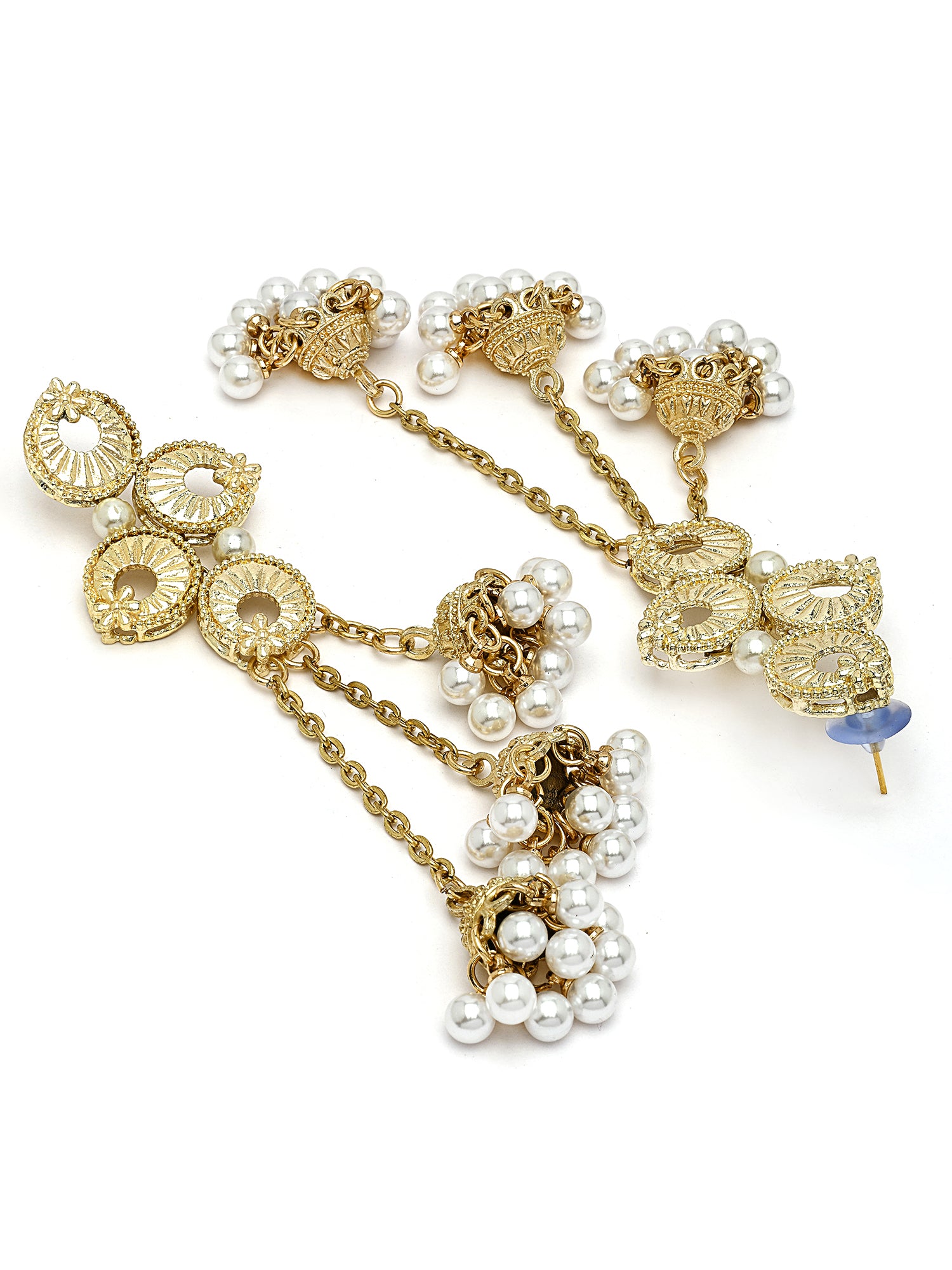 KARATCART Ethnic Gold-Plated Graduation Jhumki Kundan Tassel Earrings for Women - view 4