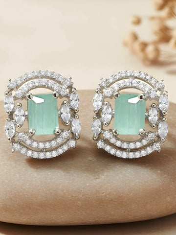 KARATCART,Earrings,Stud,American Diamond,Sea Green,,Silver Plated,Women,Alloy,Metal,Post and Back,Somnath