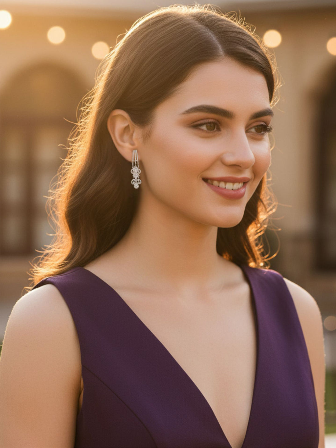 KARATCART Sparkling American Diamond Silver-Plated Dangling Drop Earrings for Women