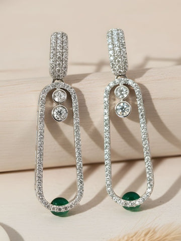 KARATCART Designer Green American Diamond Silver-Plated Drop Earrings for Women