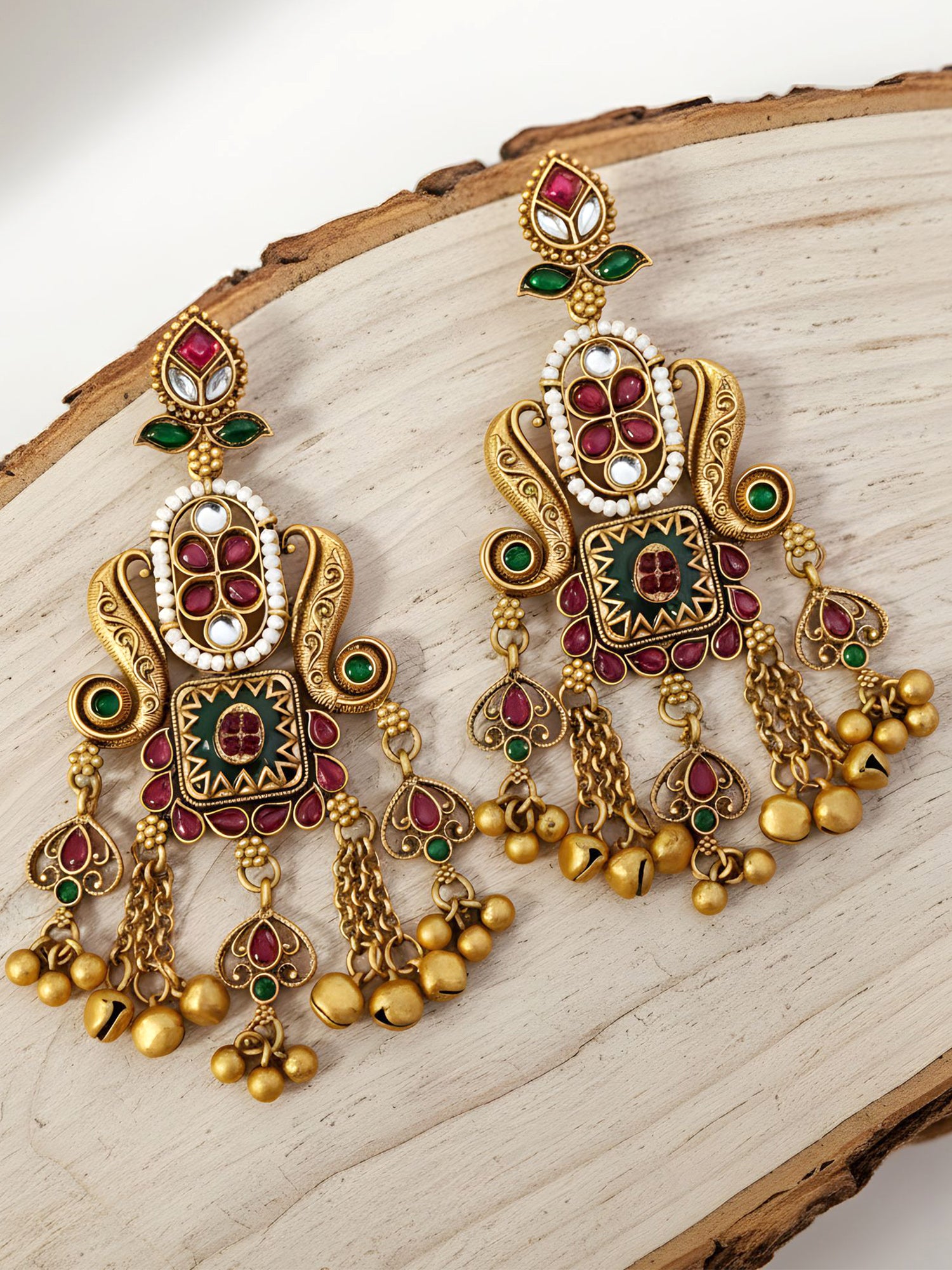 KARATCART Gold Plated Stone Dangler Red Earrings for Women - Image 1
