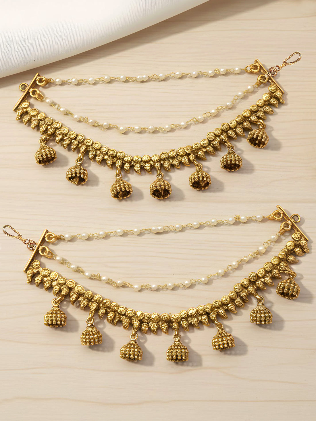 KARATCART Designer Gold-Plated Small Jhumka Style Kaanchain Earrings for Women