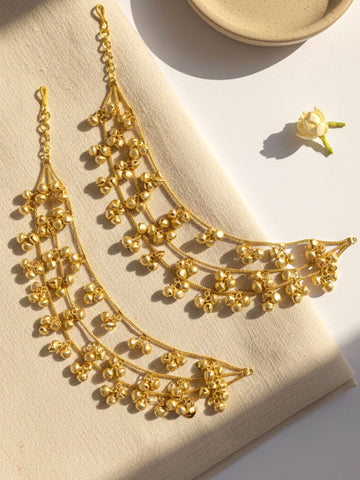 KARATCART Classic Multi-Layer Gold-Plated Ghungroo Kaanchain Earrings for Women