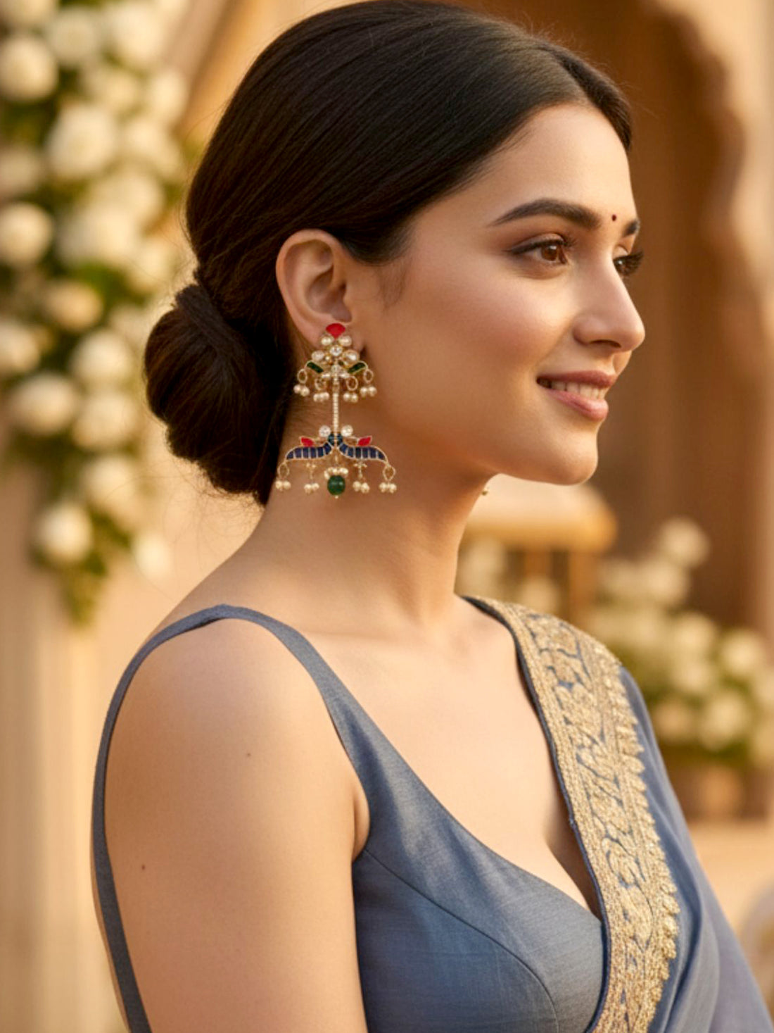 KARATCART Handcrafted Gold-Plated Multicolor Enamel Dangler Earrings for Women