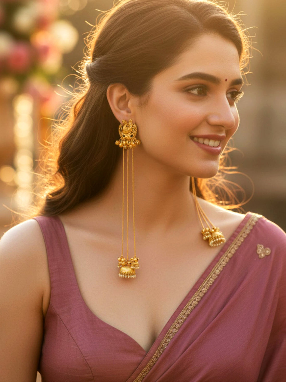 KARATCART Designer Gold-Plated Peacock Motif Long Kashmiri Style Ghungroo Dangler Earrings for Women