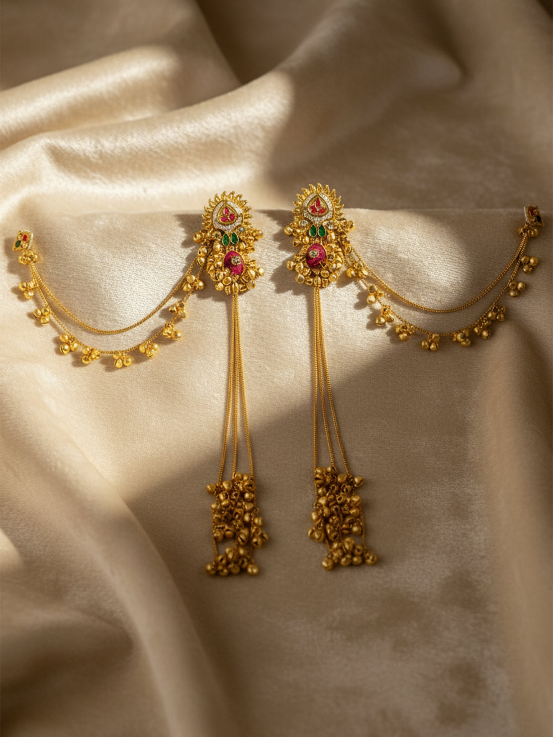 KARATCART Designer Gold-Plated Long Kashmiri Style Kaanchain Earrings for Women