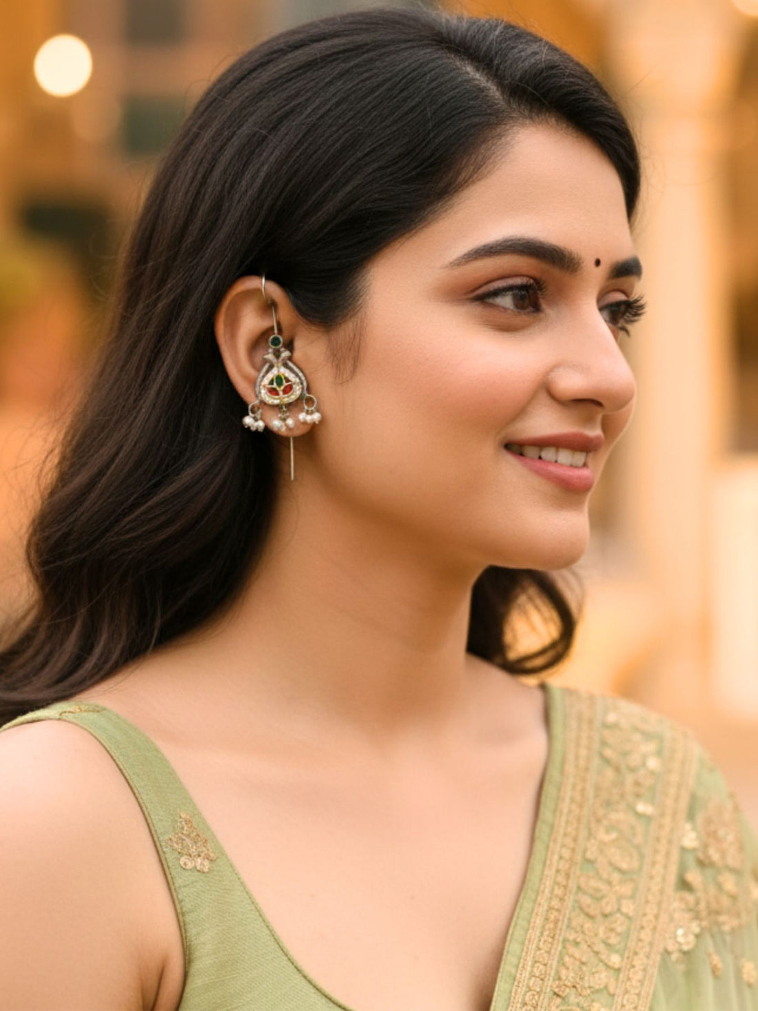 KARATCART Designer Oxidised Silver-Plated Stone Studded Cuff Earrings for Women