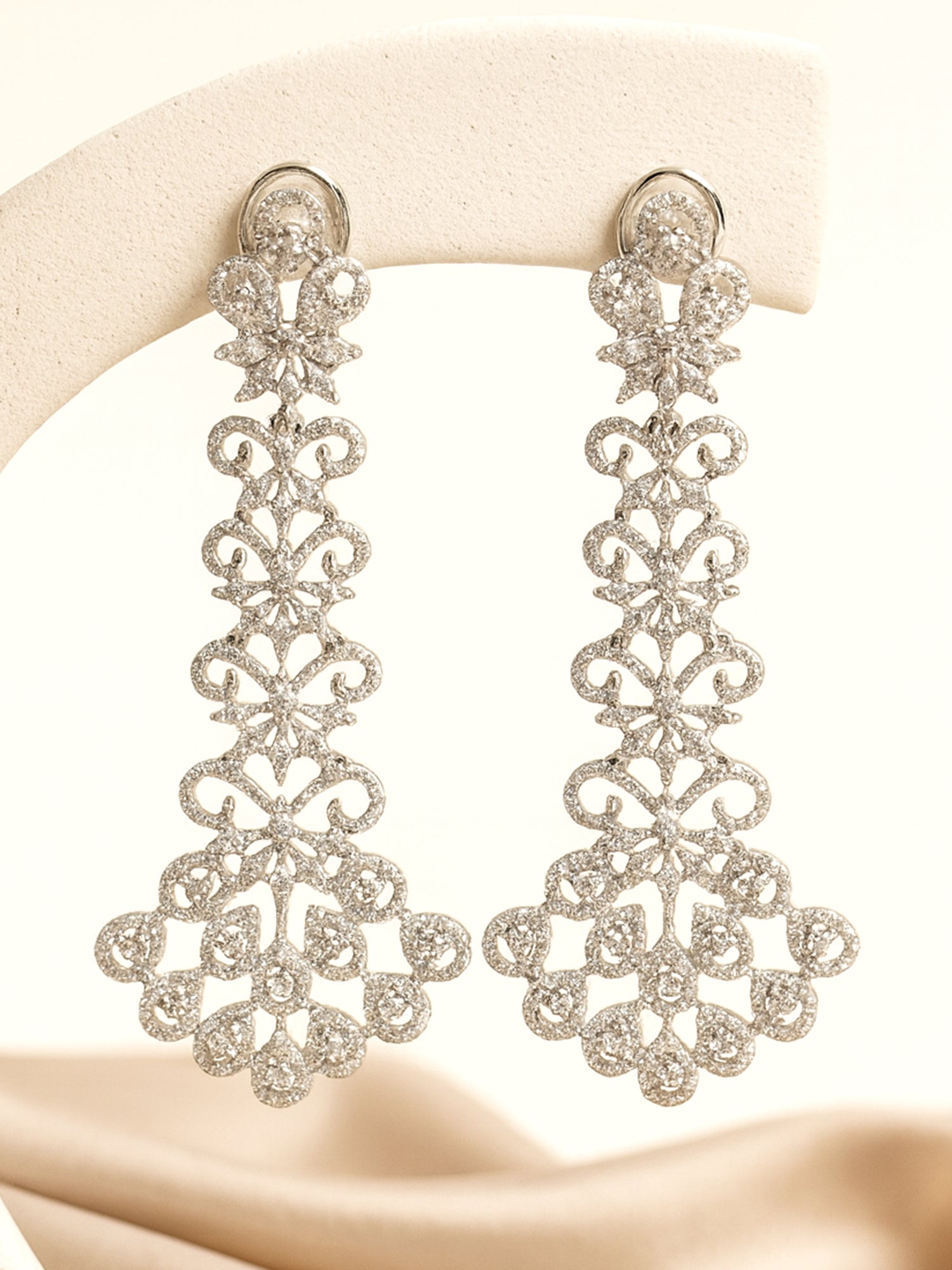 KARATCART Premium Silver-Plated Sparkling American Diamond Long Drop Earrings for Women