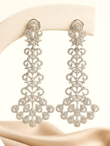 KARATCART Premium Silver-Plated Sparkling American Diamond Long Drop Earrings for Women