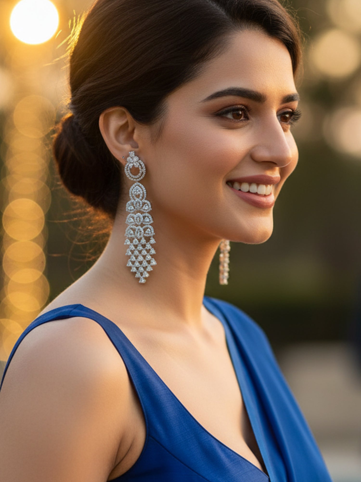 KARATCART Stylish Silver-Plated Long American Diamond Drop Earrings for Women