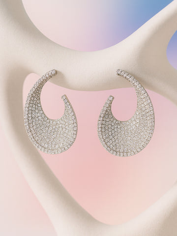 KARATCART Silver-Plated Glamorous Wave-Design American Diamond Stud Earrings for Women