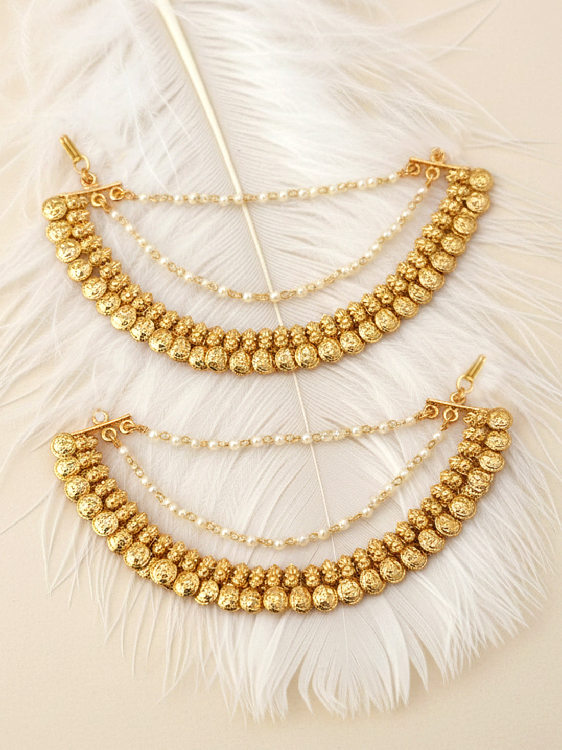 KARATCART Traditional Gold-Plated Temple Style Coin Kaanchain Earrings for Women