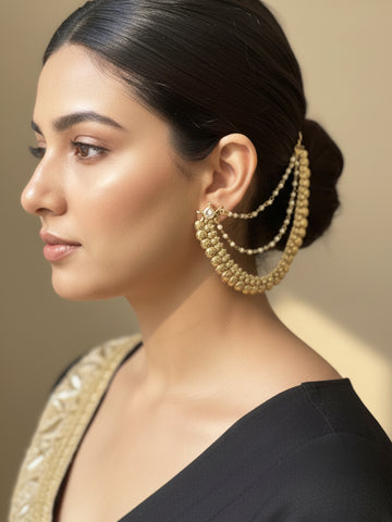 KARATCART Traditional Gold-Plated Temple Style Coin Kaanchain Earrings for Women