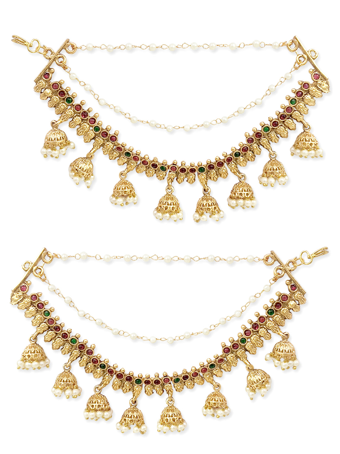 KARATCART Handcrafted Gold-Plated Multicolor Stone Jhumka Kaanchain Earrings for Women