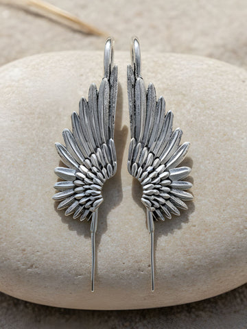 KARATCART Oxidized Silver Angel Wing Design Cuff Earrings for Women