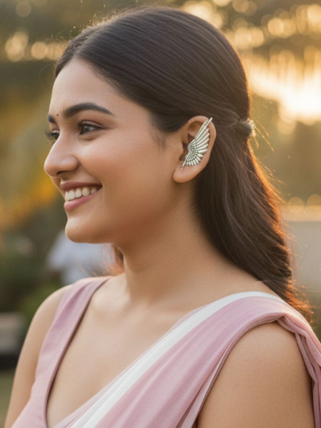 KARATCART Oxidized Silver Angel Wing Design Cuff Earrings for Women