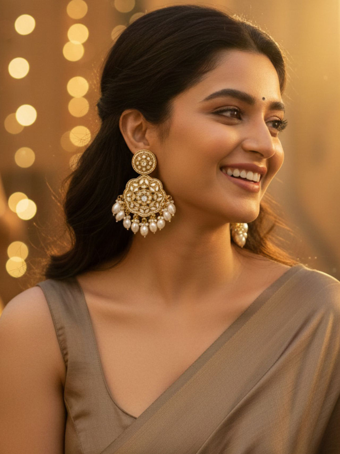 KARATCART Designer Gold-Plated White Pearl Kundan Dangler Earrings for Women