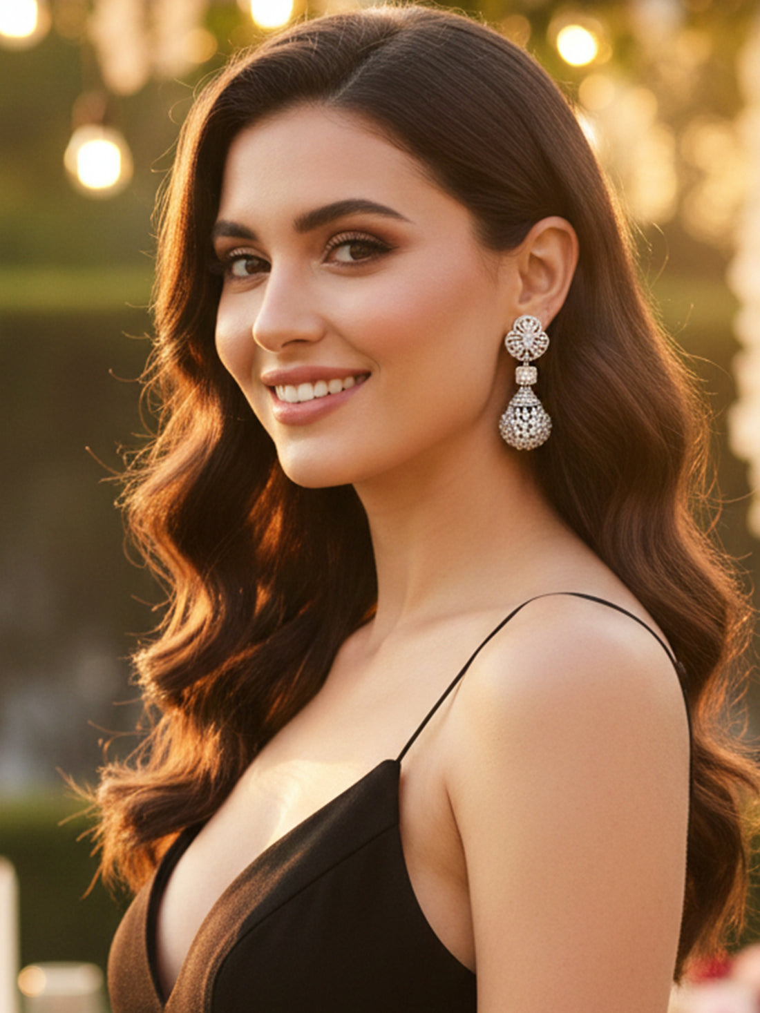 KARATCART Designer Silver-Plated White American Diamond Teardrop Drop Earrings for Women