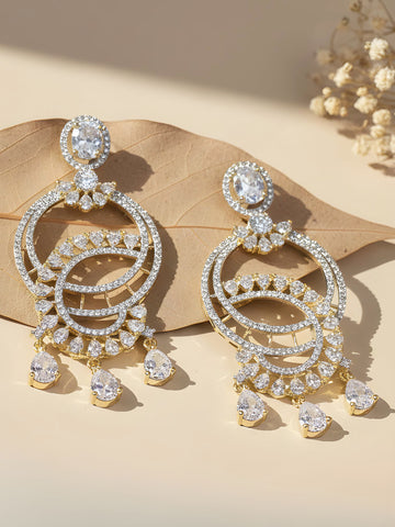 KARATCART Elegant Gold & Silver Plated White American Diamond Dual Tone Dangler Earrings for Women