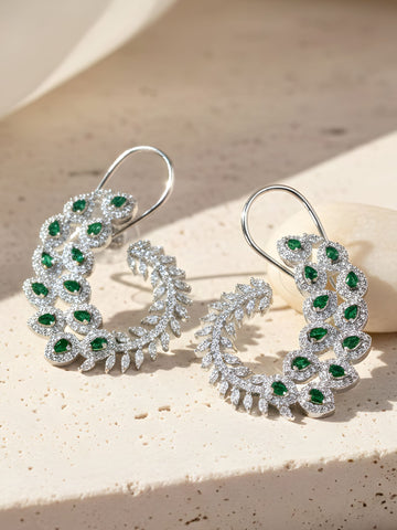 KARATCART Modern Silver-Toned Green American Diamond Peacock Design Stud Earrings for Women