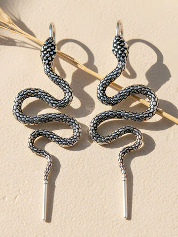 KARATCART Designer Oxidised Silver-Plated Snake Design Cuff Earrings for Women