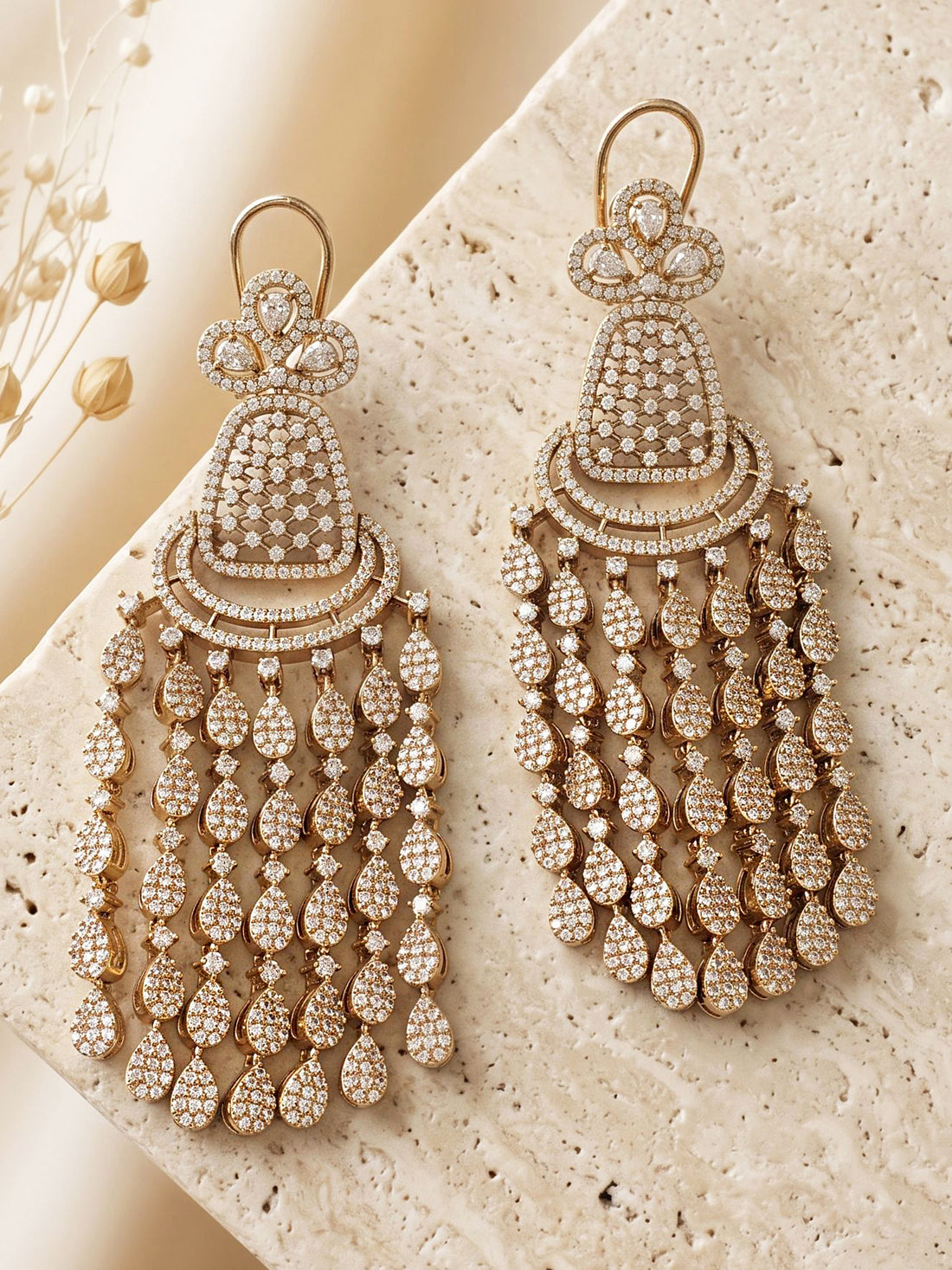 KARATCART Designer Mehndi Gold-Plated American Diamond Long Dangler Earrings for Women