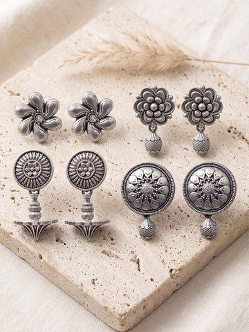 KARATCART Set of 4 Oxidized Silver Earrings Combo for Women, Traditional Ethnic Indian Earrings