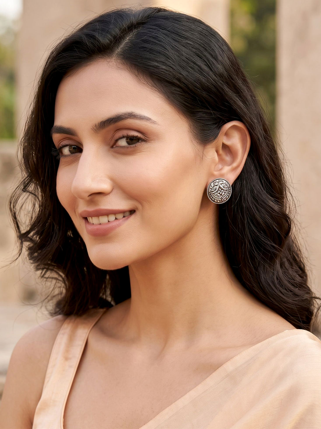 KARATCART Set of 4 Oxidized Silver Stud Earrings for Women, Traditional Ethnic Indian Earring Combo