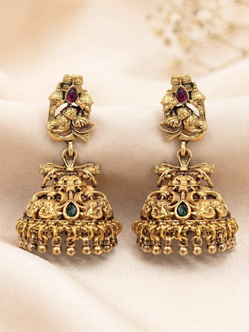 KARATCART Royal Elephant Motif Gold-Plated Temple Jhumka Earrings for Women