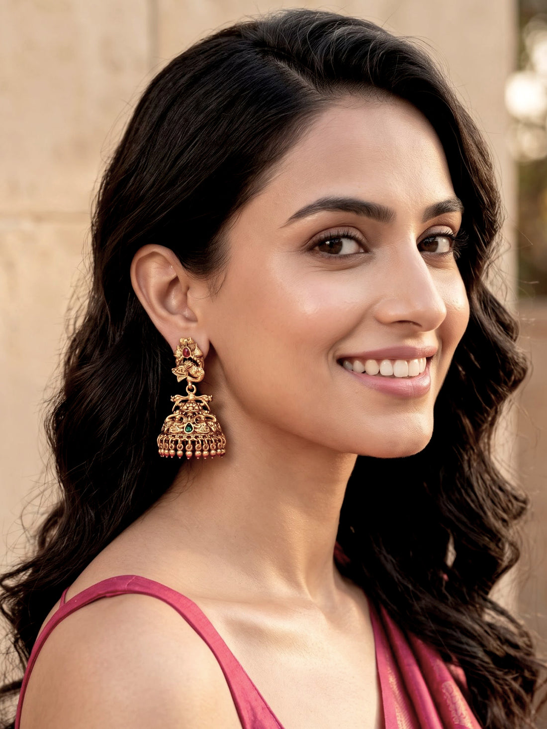 KARATCART Royal Elephant Motif Gold-Plated Temple Jhumka Earrings for Women