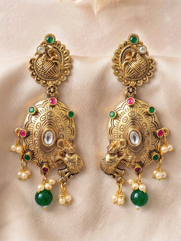 KARATCART Gold Tone Red Lotus Design Chain Hathphool Bracelet with Dangling Bell for Women