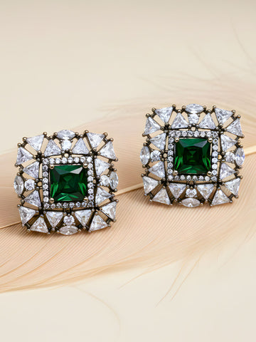 Green American Diamond Studded Classic Stud Earrings