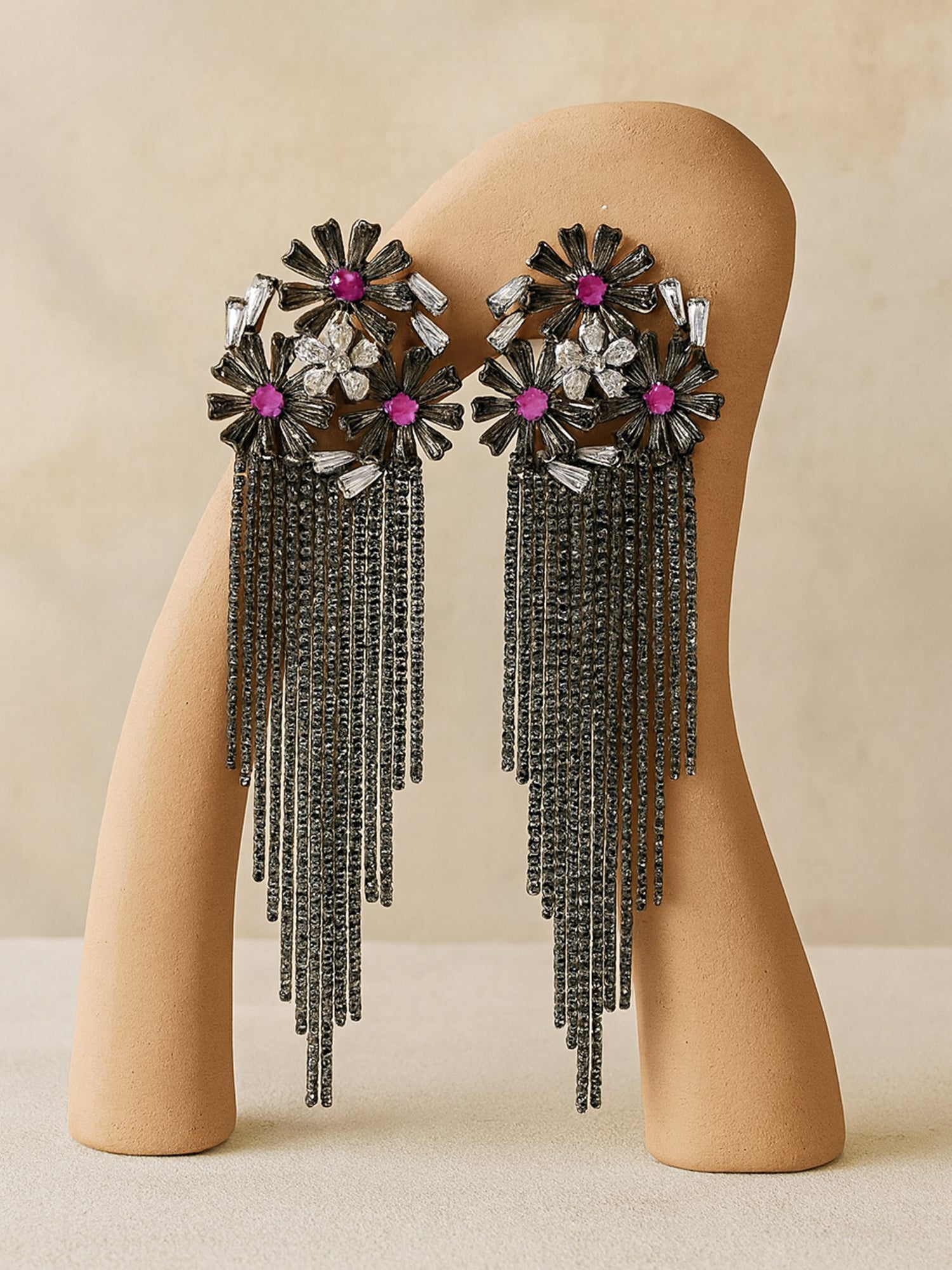 Pink Antique American Diamond Studded Dangler Earrings