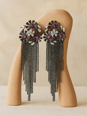 Pink Antique American Diamond Studded Dangler Earrings