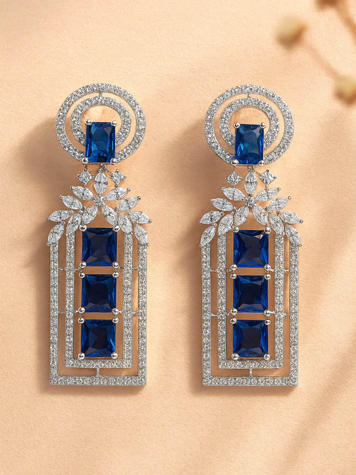 Silver-Plated Blue Contemporary Drop Earrings