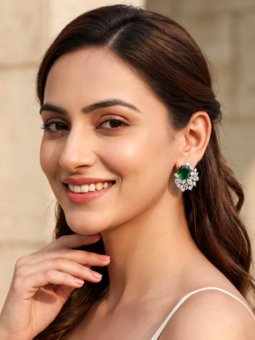 Green American Diamond Stud Earrings