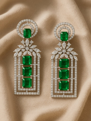 Karatcart Silver Tone Green AD Drop Earrings for Women