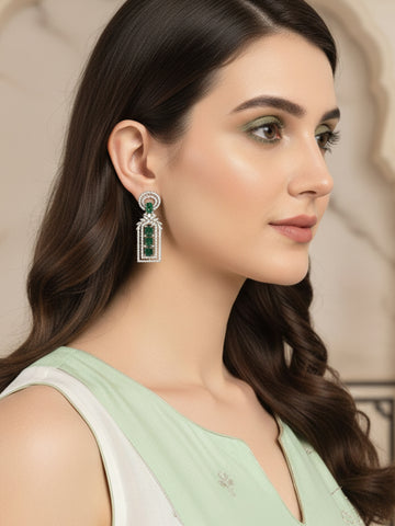 Karatcart Silver Tone Green AD Drop Earrings for Women