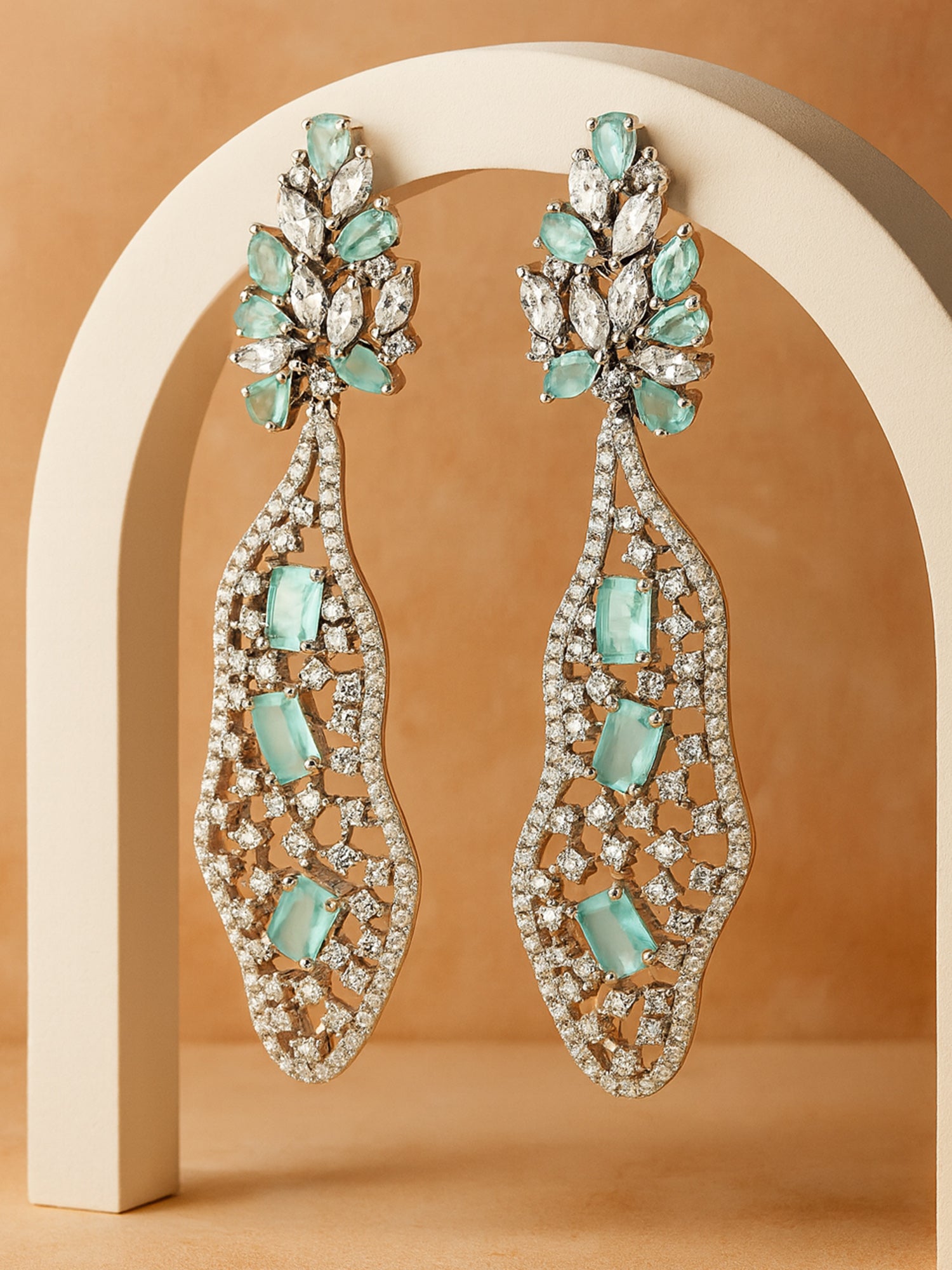 Karatcart Silver Plated Embellished Lime Green CZ Drop Earrings for Women
