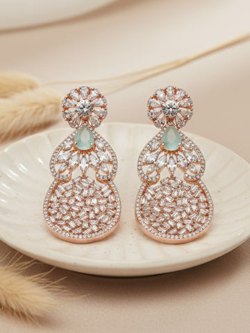 Karatcart Rose Gold Plated Embellished Cubic Zirconia Dangler Earrings for Women