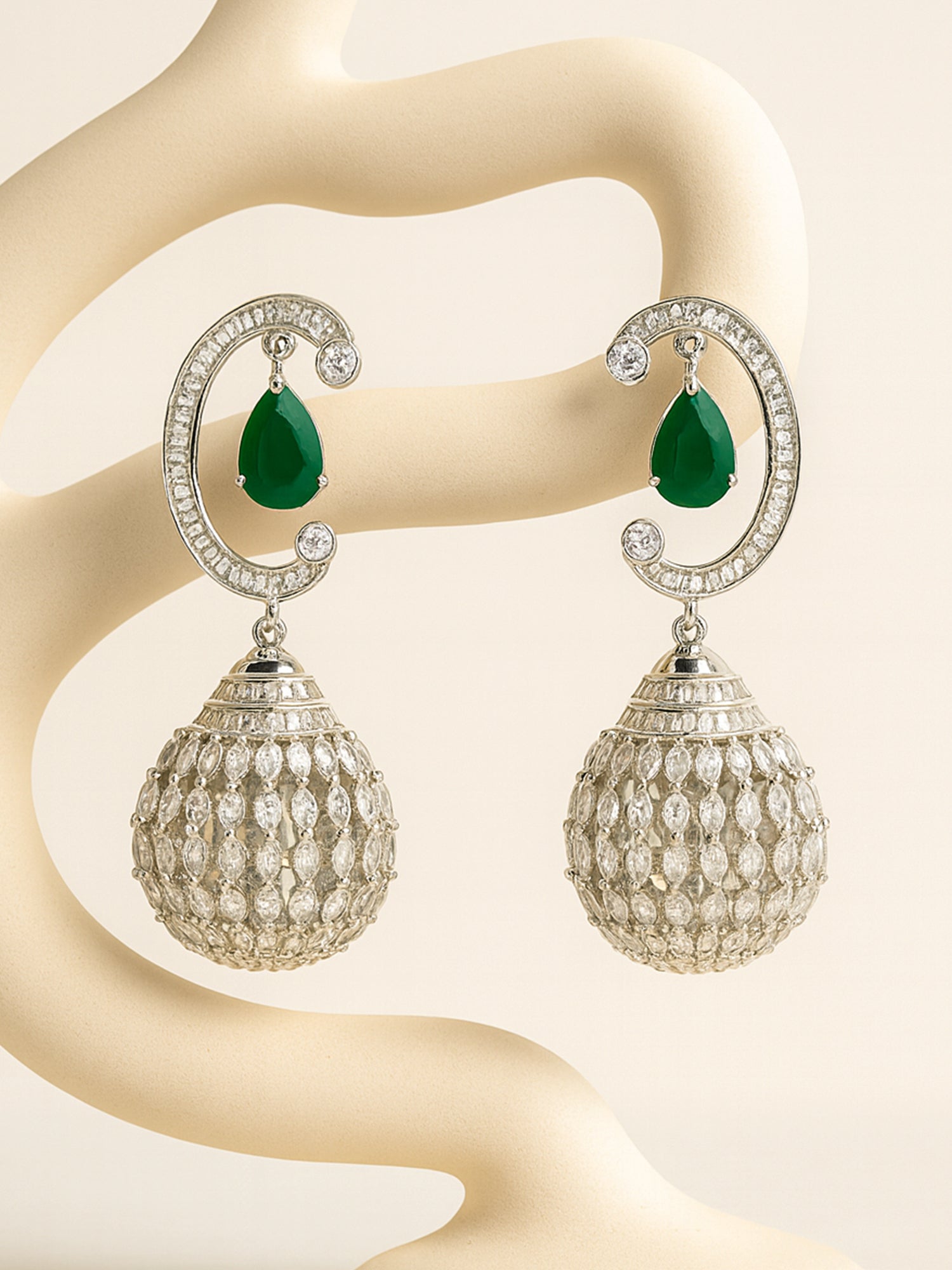 Karatcart Silver Plated Dome Shape Cubic Zirconia Studded Dangler Earrings for Women