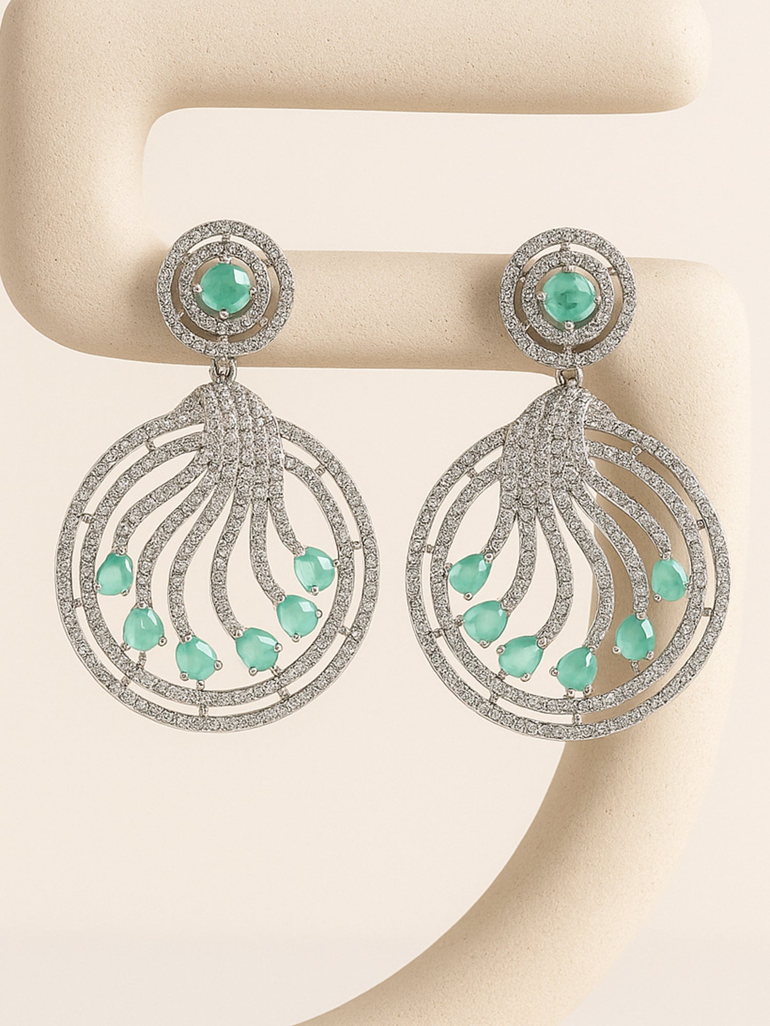 Karatcart Silver Tone Lime Green Cubic Zirconia Studded Dangler Earrings for Women