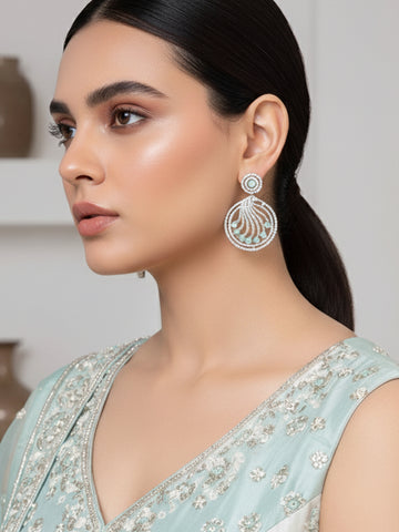 Karatcart Silver Tone Lime Green Cubic Zirconia Studded Dangler Earrings for Women